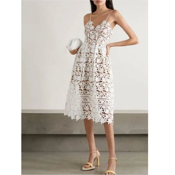 Self-Portrait Elegant White Lace Midi Dress, US2 - Picture 1 of 16